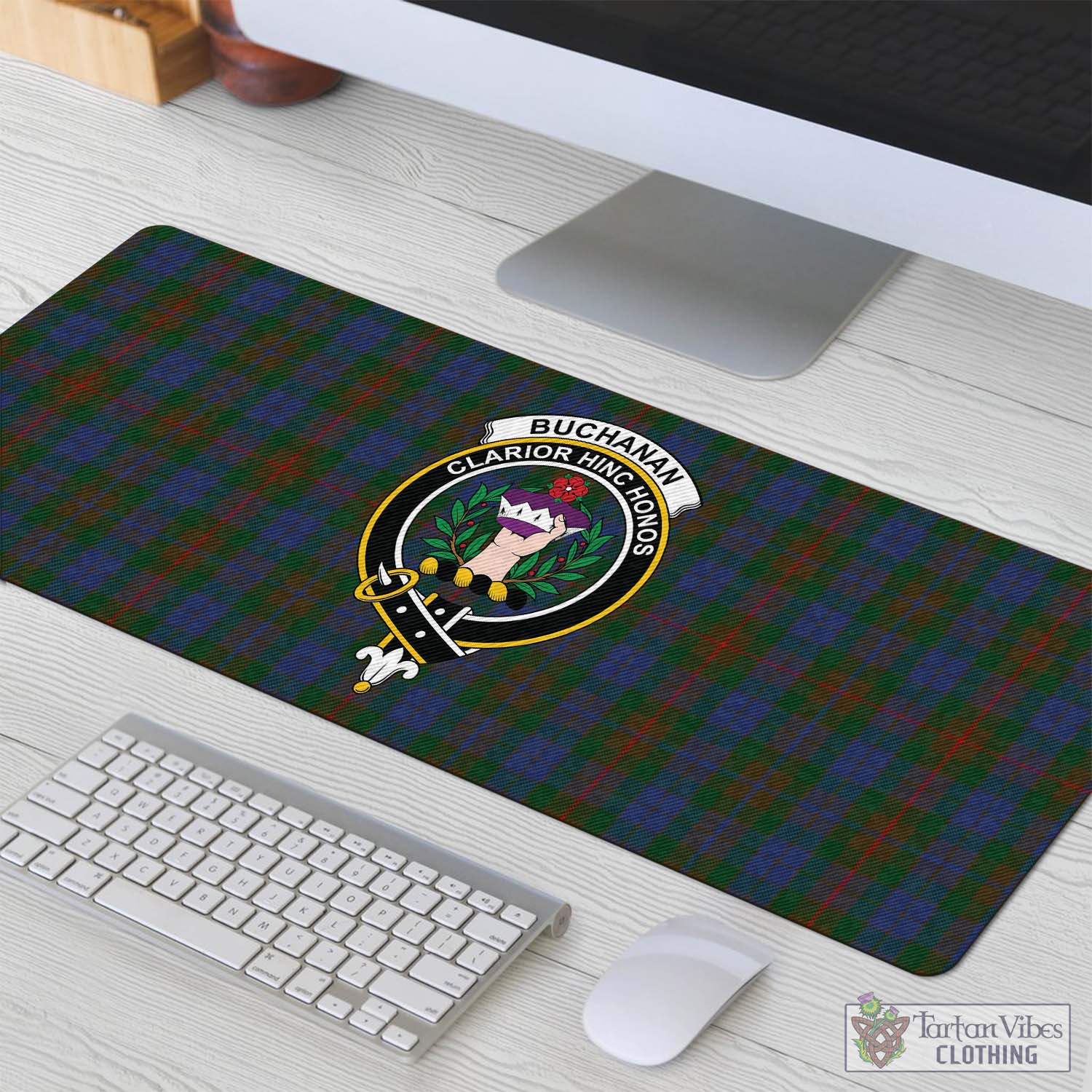 Tartan Vibes Clothing Buchanan Hunting Tartan Mouse Pad with Family Crest