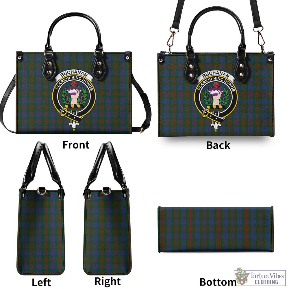 Tartan Vibes Clothing Buchanan Hunting Tartan Luxury Leather Handbags with Family Crest