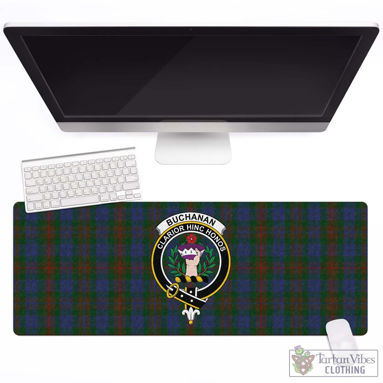 Tartan Vibes Clothing Buchanan Hunting Tartan Mouse Pad with Family Crest