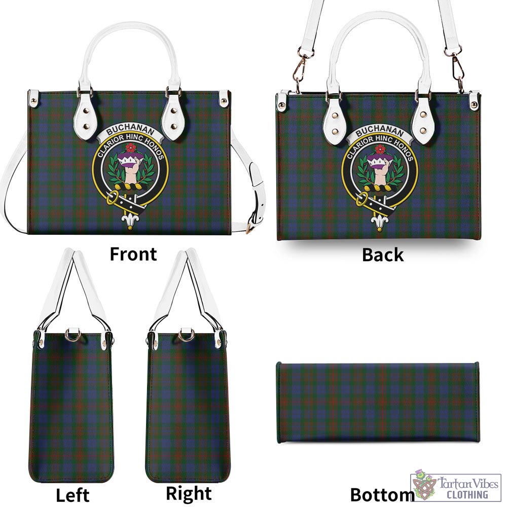 Tartan Vibes Clothing Buchanan Hunting Tartan Luxury Leather Handbags with Family Crest