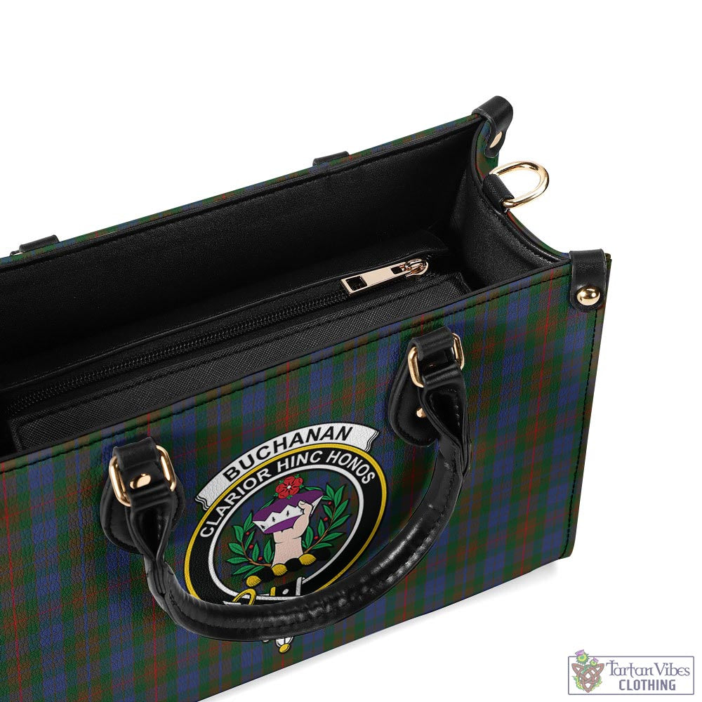 Tartan Vibes Clothing Buchanan Hunting Tartan Luxury Leather Handbags with Family Crest