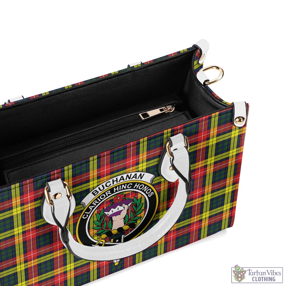 Tartan Vibes Clothing Buchanan Modern Tartan Luxury Leather Handbags with Family Crest