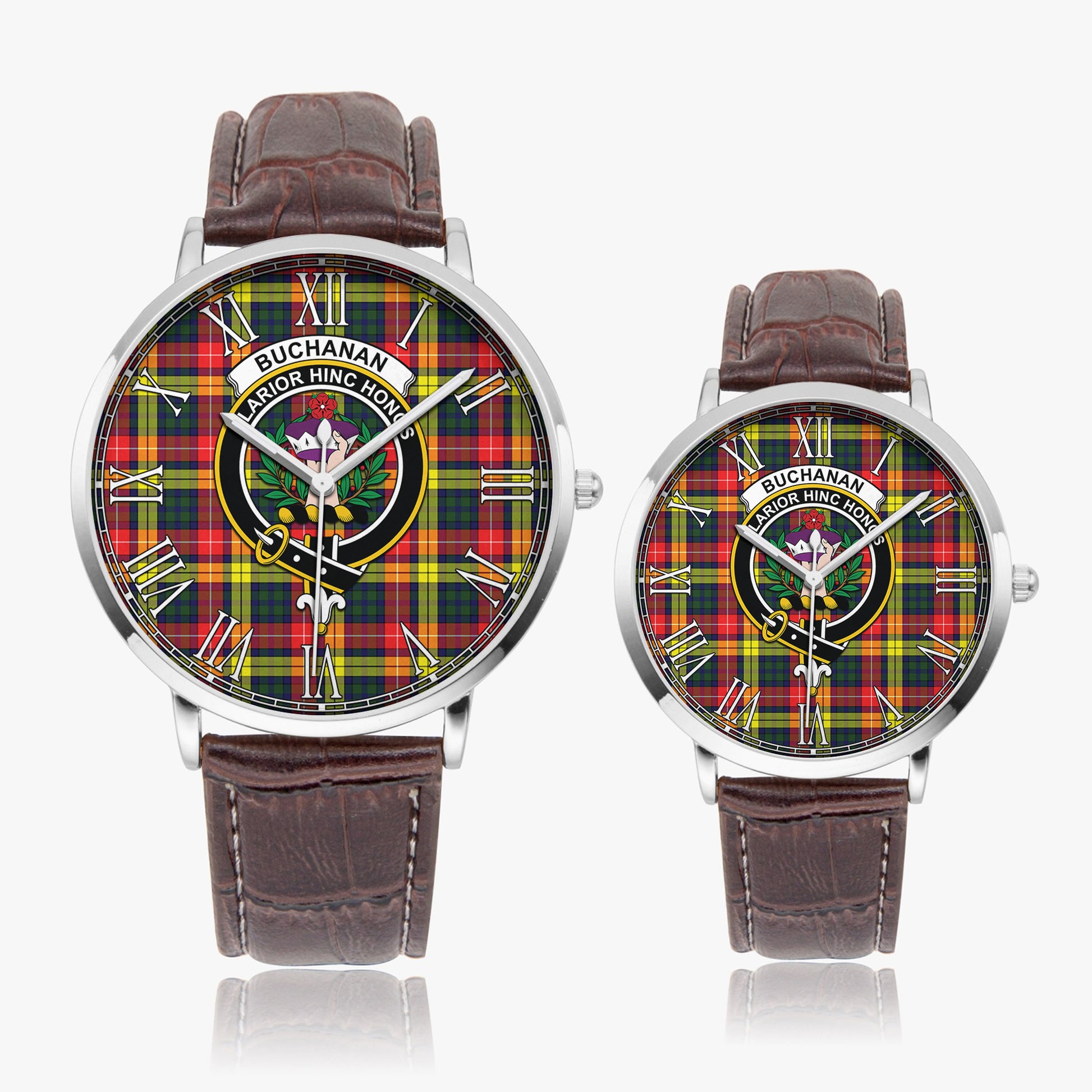 Buchanan Modern Tartan Family Crest Leather Strap Quartz Watch - Tartanvibesclothing