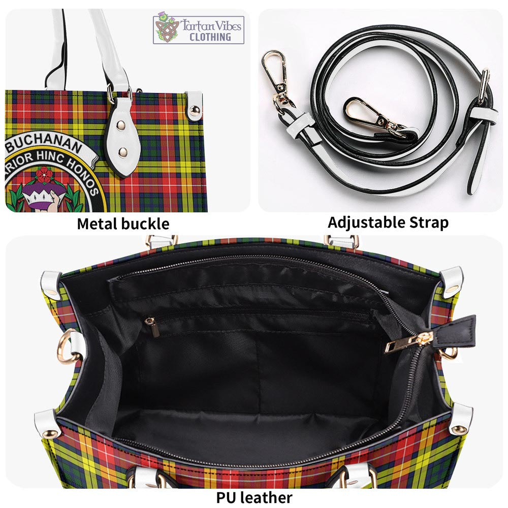 Tartan Vibes Clothing Buchanan Modern Tartan Luxury Leather Handbags with Family Crest