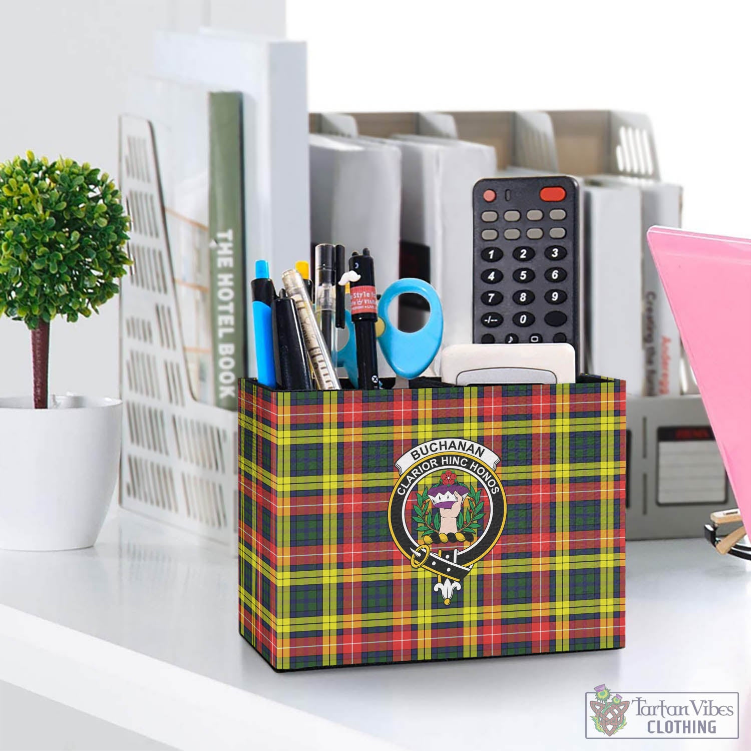 Tartan Vibes Clothing Buchanan Modern Tartan Pen Holder with Family Crest