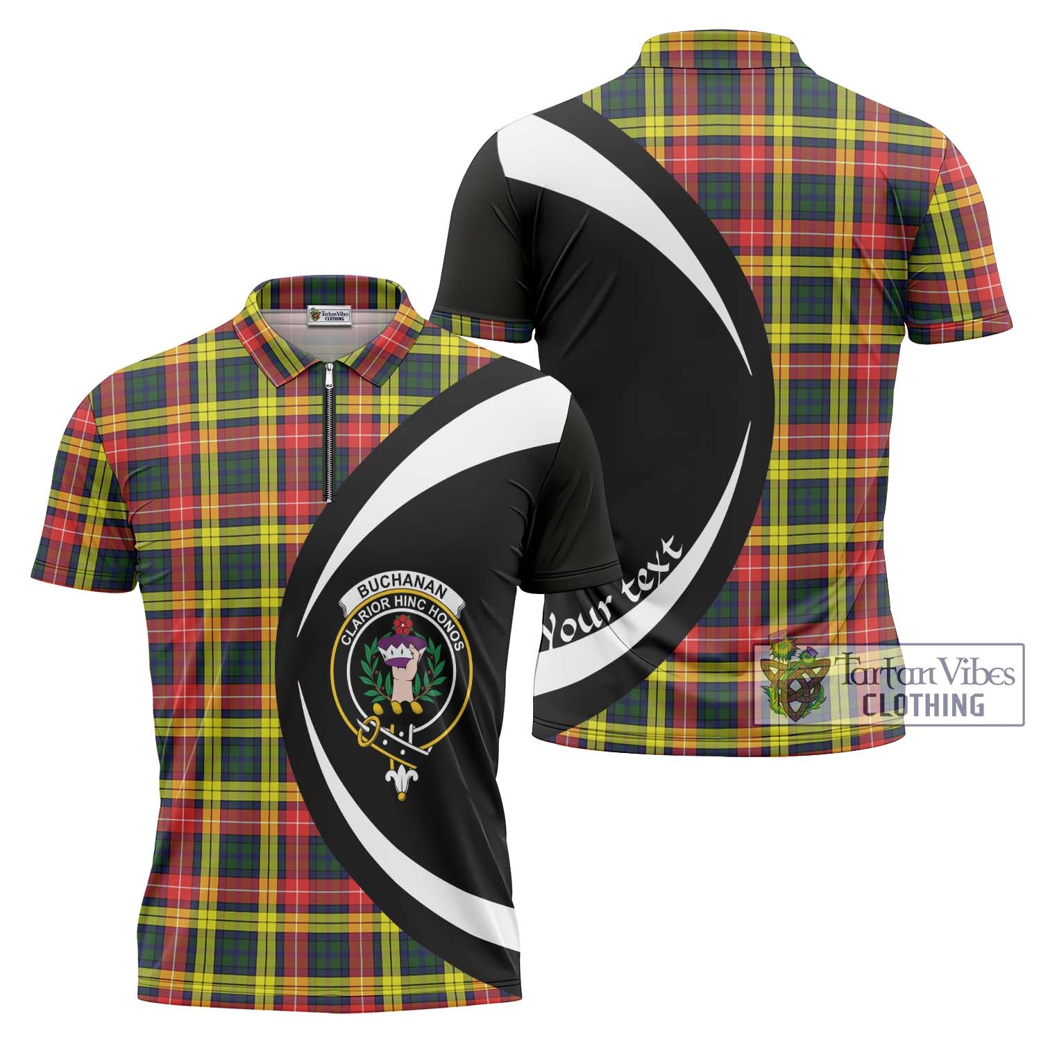 Tartan Vibes Clothing Buchanan Modern Tartan Zipper Polo Shirt with Family Crest Circle Style