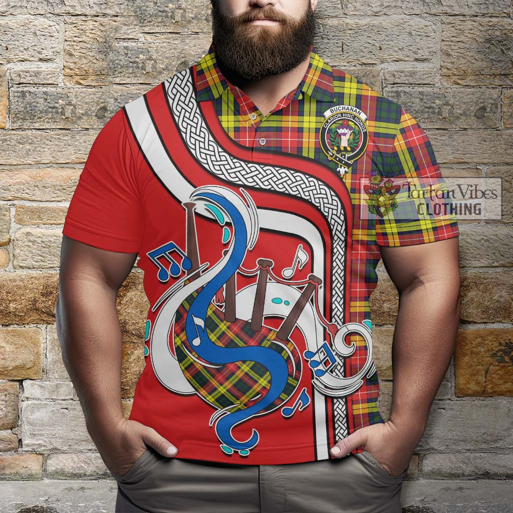 Tartan Vibes Clothing Buchanan Modern Tartan Polo Shirt with Epic Bagpipe Style