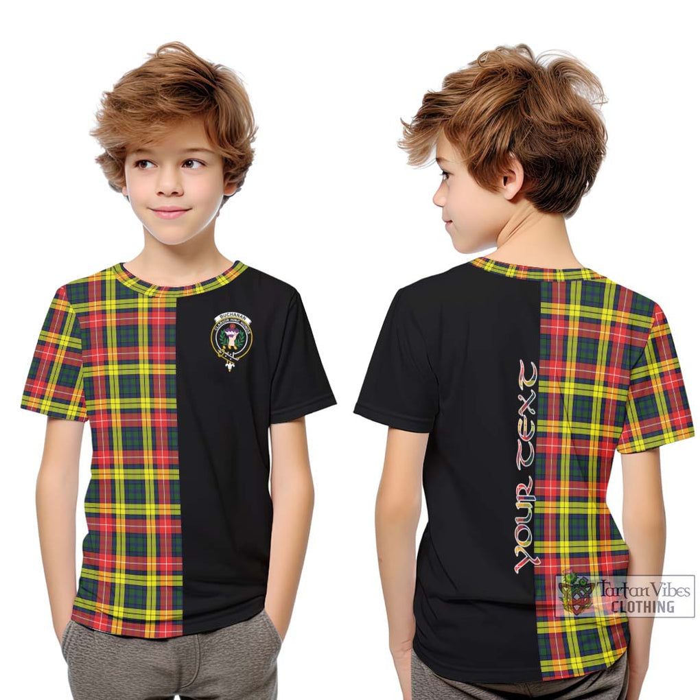 Buchanan Modern Tartan Kid T-Shirt with Family Crest and Half Of Me Style Youth XL Size14 - Tartanvibesclothing Shop