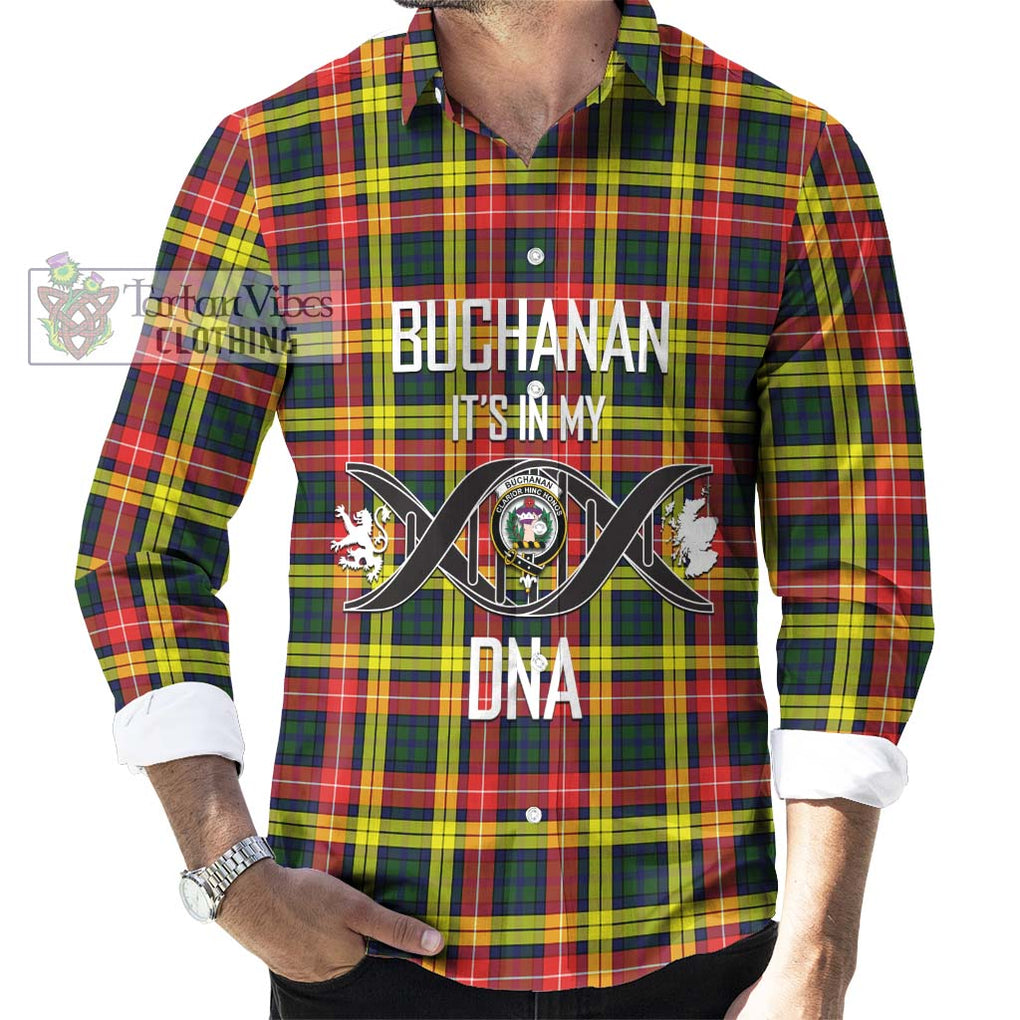 Buchanan Modern Tartan Long Sleeve Button Shirt with Family Crest DNA In Me Style Men's Shirt S - Tartanvibesclothing Shop