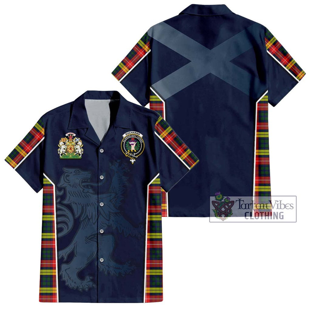 Buchanan Modern Tartan Short Sleeve Button Shirt with Family Crest and Lion Rampant Vibes Sport Style Kid - Tartan Vibes Clothing