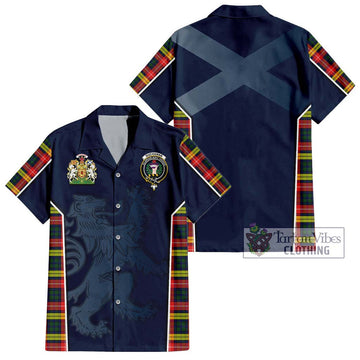 Buchanan Modern Tartan Short Sleeve Button Shirt with Family Crest and Lion Rampant Vibes Sport Style