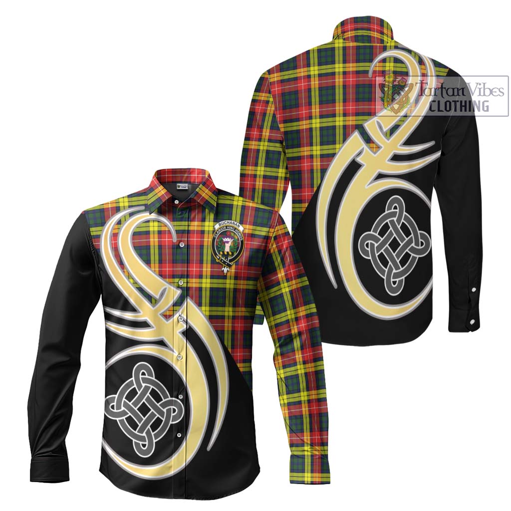 Buchanan Modern Tartan Long Sleeve Button Shirt with Family Crest and Celtic Symbol Style Men's Shirt S - Tartan Vibes Clothing