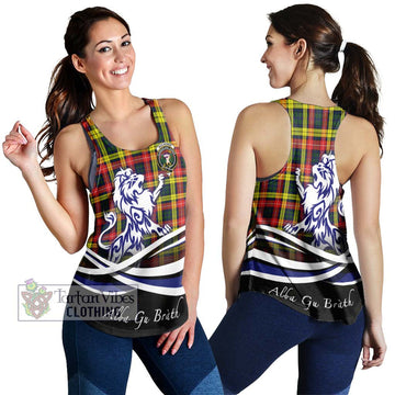 Buchanan Modern Tartan Women's Racerback Tanks with Alba Gu Brath Regal Lion Emblem