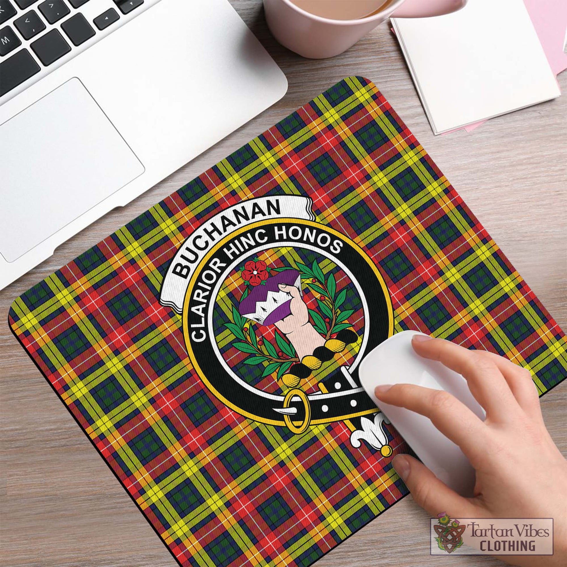 Tartan Vibes Clothing Buchanan Modern Tartan Mouse Pad with Family Crest