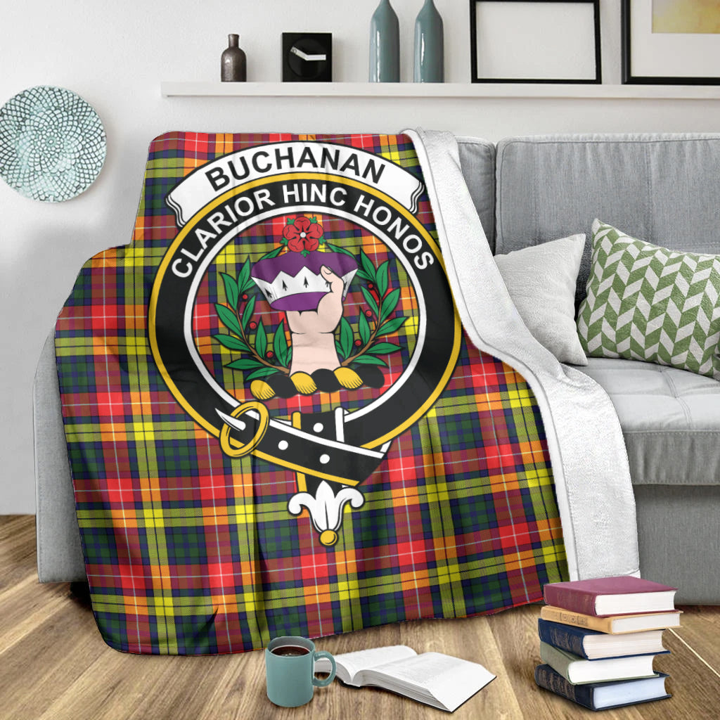 Buchanan Modern Tartan Blanket with Family Crest X-Large 59 x 79 inches 150 x 200 cm - Tartan Vibes Clothing