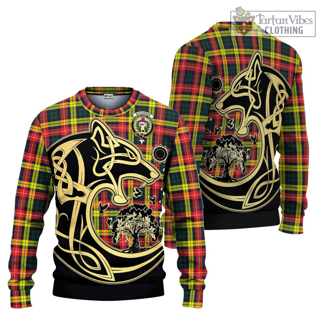 Buchanan Modern Tartan Knitted Sweater with Family Crest Celtic Wolf Style Unisex - Tartan Vibes Clothing