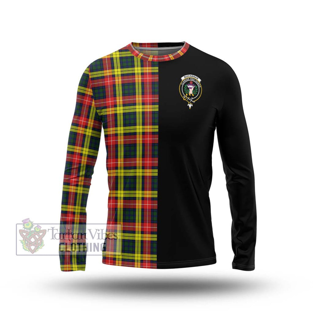 Buchanan Modern Tartan Long Sleeve T-Shirt with Family Crest and Half Of Me Style Unisex - Tartanvibesclothing Shop