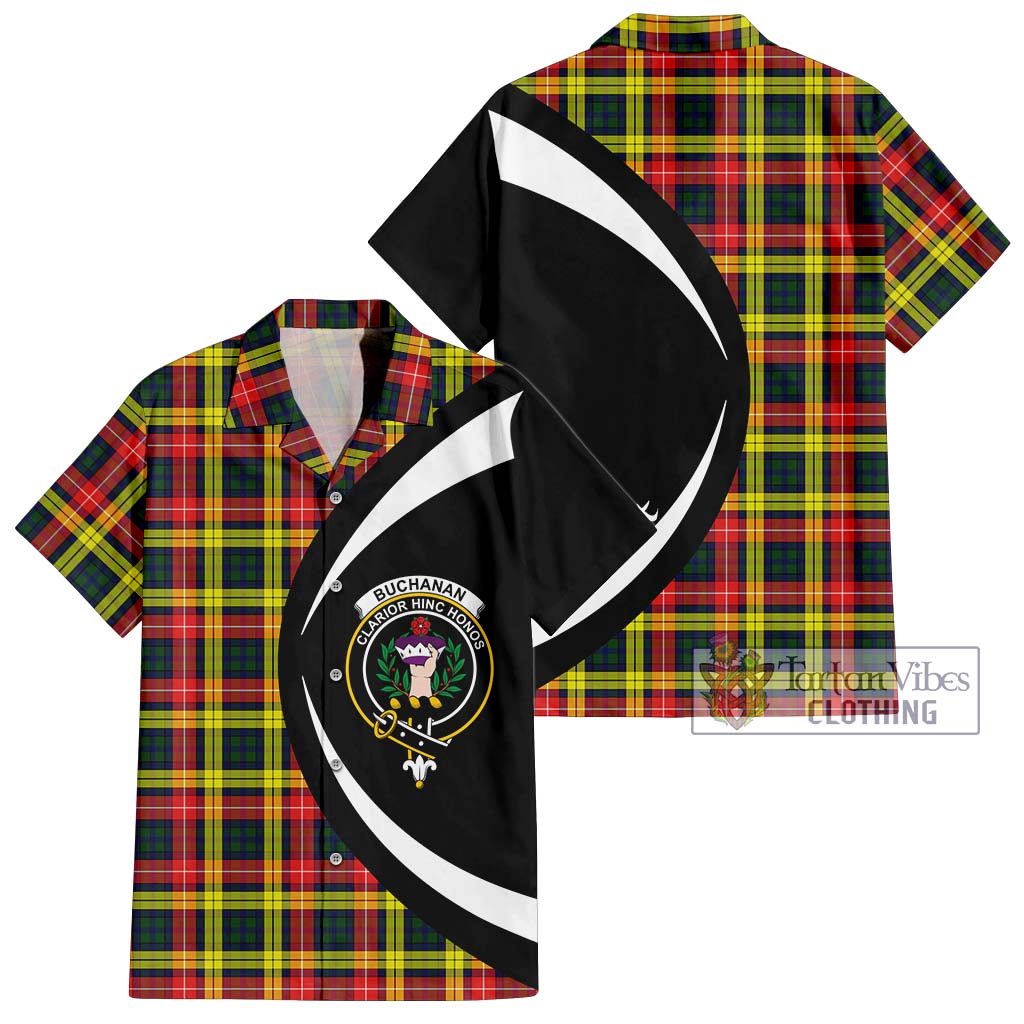 Buchanan Modern Tartan Short Sleeve Button Up with Family Crest Circle Style Kid - Tartan Vibes Clothing