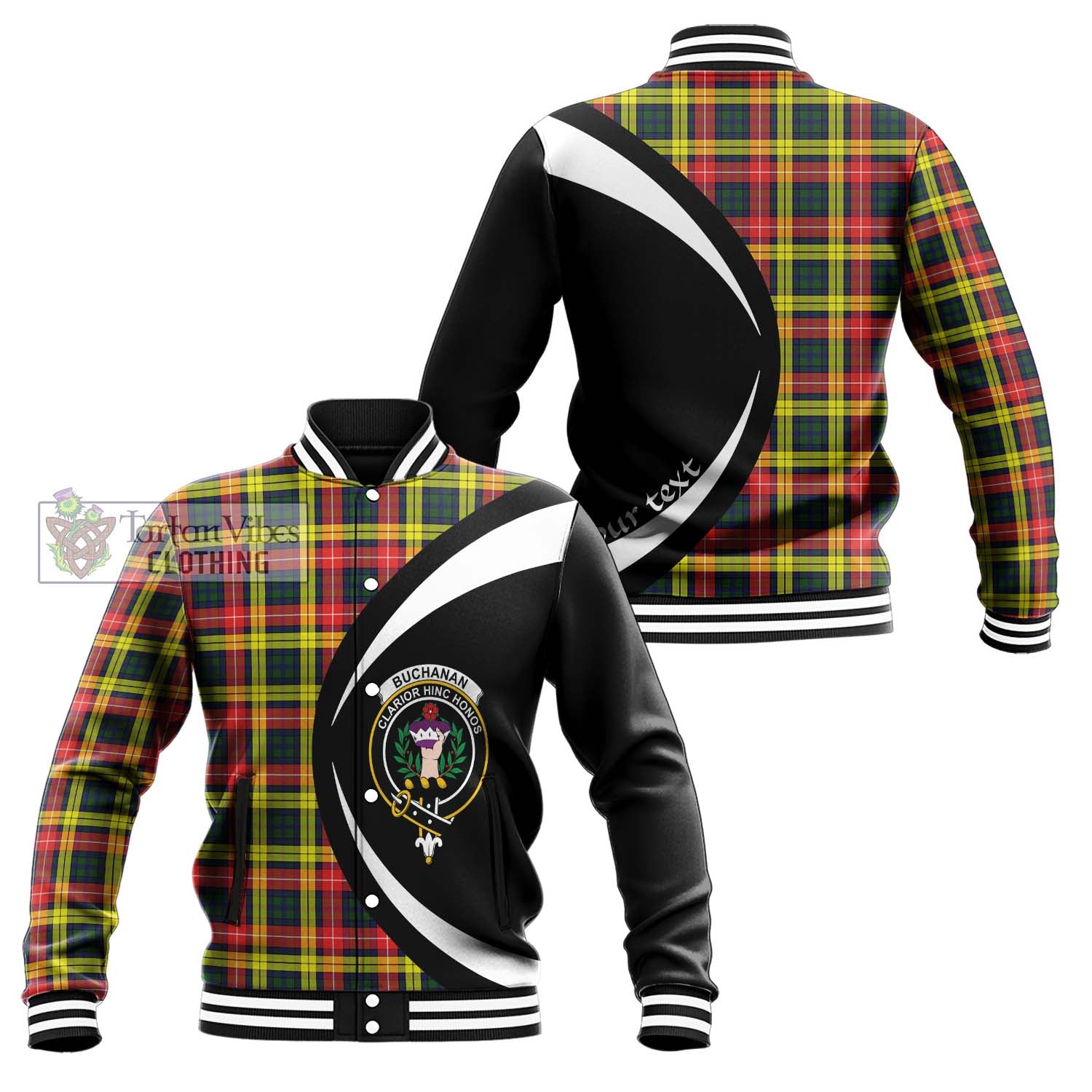 Buchanan Modern Tartan Baseball Jacket with Family Crest Circle Style Unisex - Tartan Vibes Clothing