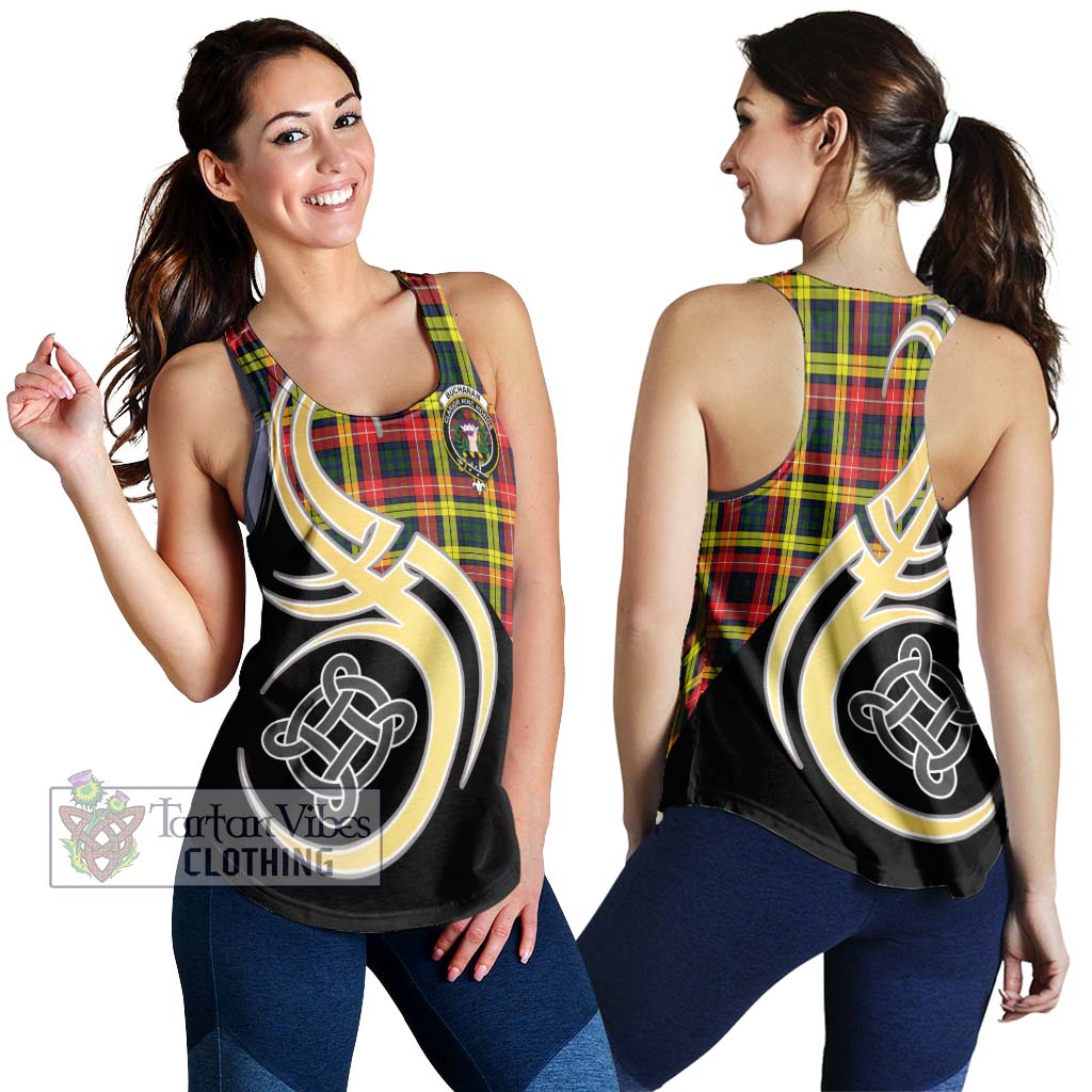 Buchanan Modern Tartan Women's Racerback Tanks with Family Crest and Celtic Symbol Style 4XL - Tartan Vibes Clothing