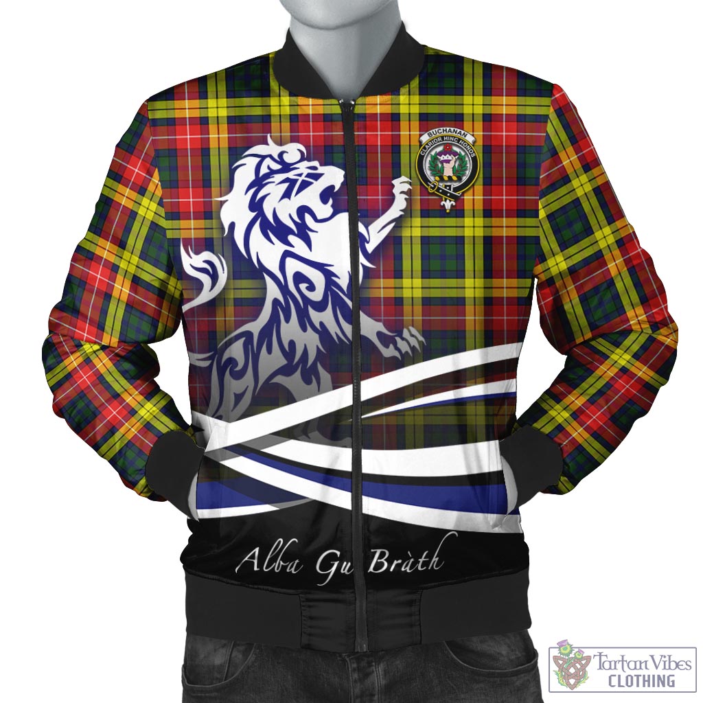 Tartan Vibes Clothing Buchanan Modern Tartan Bomber Jacket with Alba Gu Brath Regal Lion Emblem