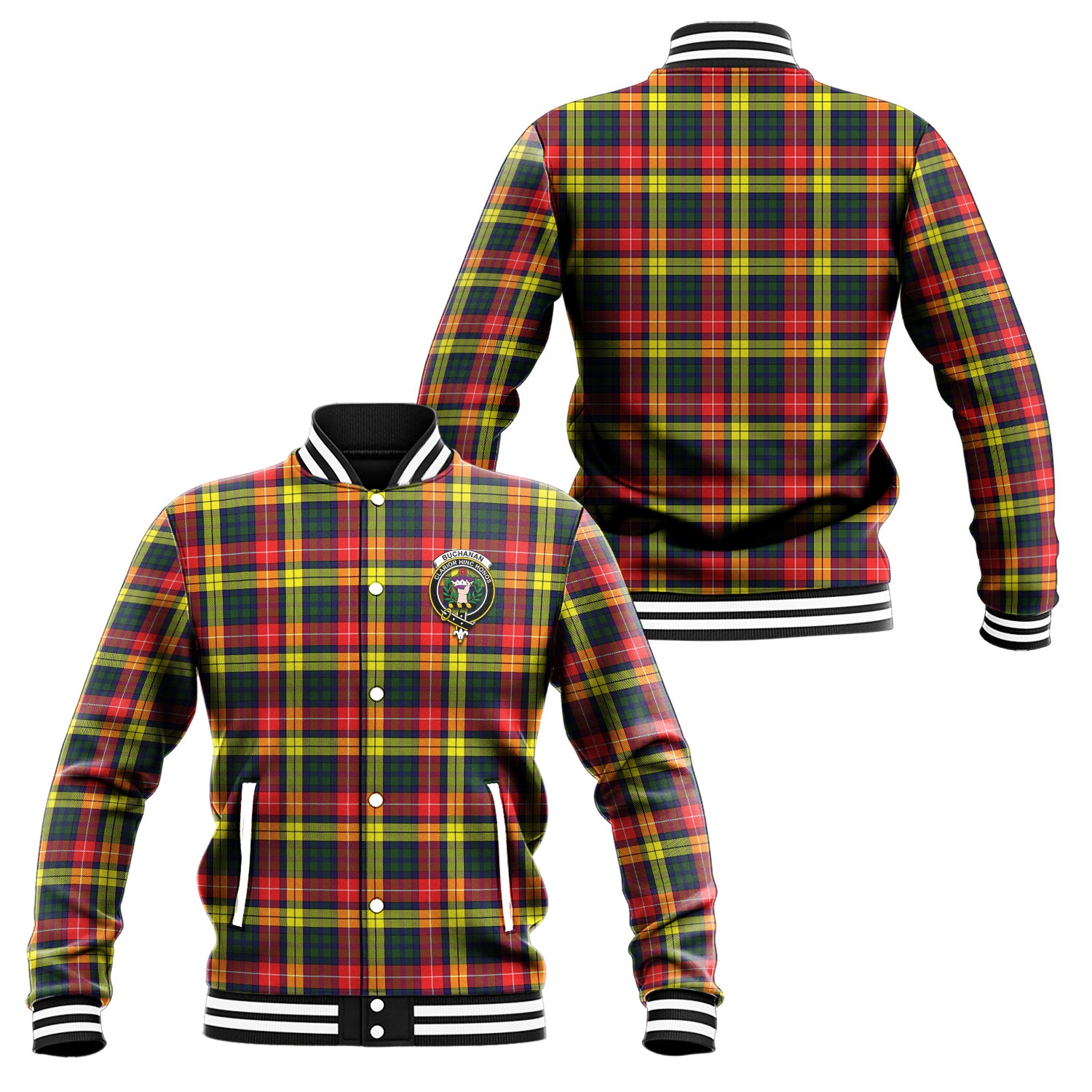 Buchanan Modern Tartan Baseball Jacket with Family Crest Unisex - Tartan Vibes Clothing