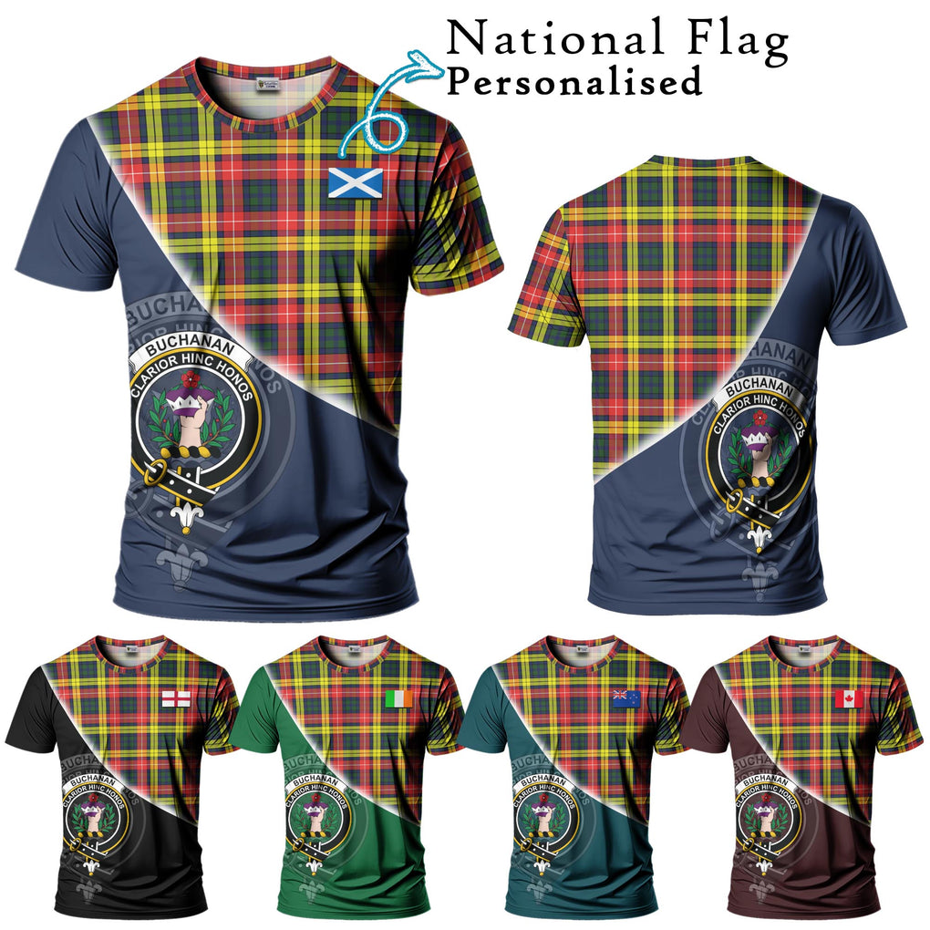 Buchanan Modern Tartan T-Shirt with Personalised National Flag and Family Crest Half Style Kid's Shirt - Tartanvibesclothing Shop