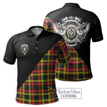 Buchanan Modern Tartan Polo Shirt with Family Crest and Military Logo Style