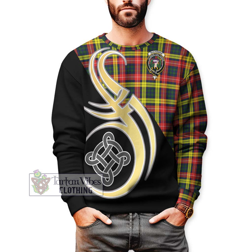 Buchanan Modern Tartan Sweatshirt with Family Crest and Celtic Symbol Style Unisex - Tartan Vibes Clothing