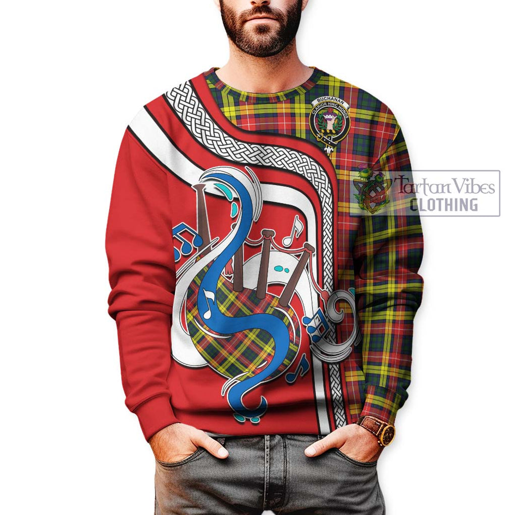 Buchanan Modern Tartan Sweatshirt with Epic Bagpipe Style Unisex - Tartanvibesclothing Shop