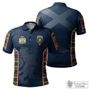 Buchanan Modern Tartan Men's Polo Shirt with Family Crest and Lion Rampant Vibes Sport Style