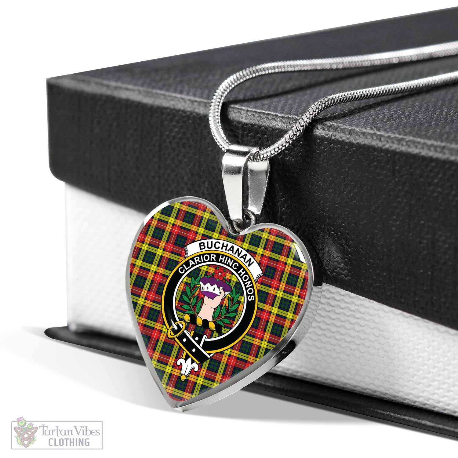 Tartan Vibes Clothing Buchanan Modern Tartan Heart Necklace with Family Crest