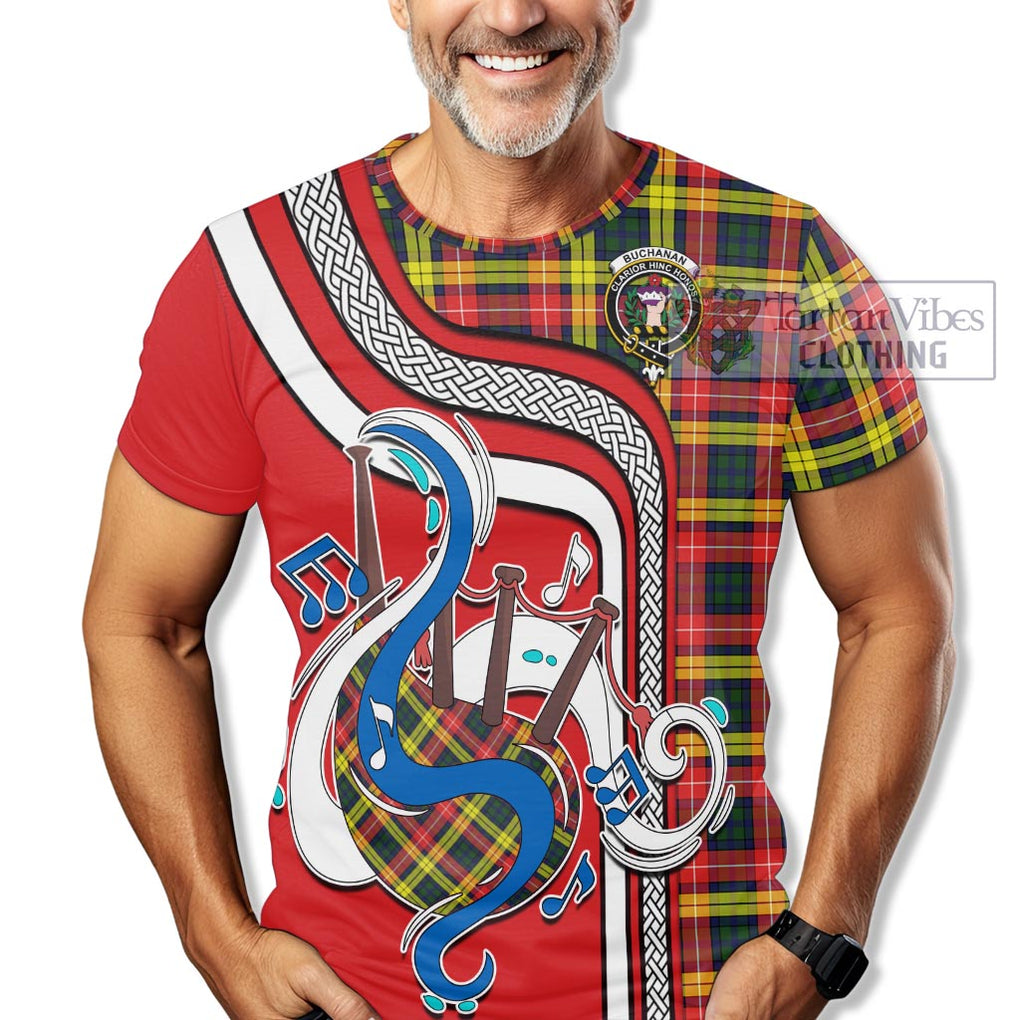 Buchanan Modern Tartan T-Shirt with Epic Bagpipe Style Kid's Shirt - Tartanvibesclothing Shop