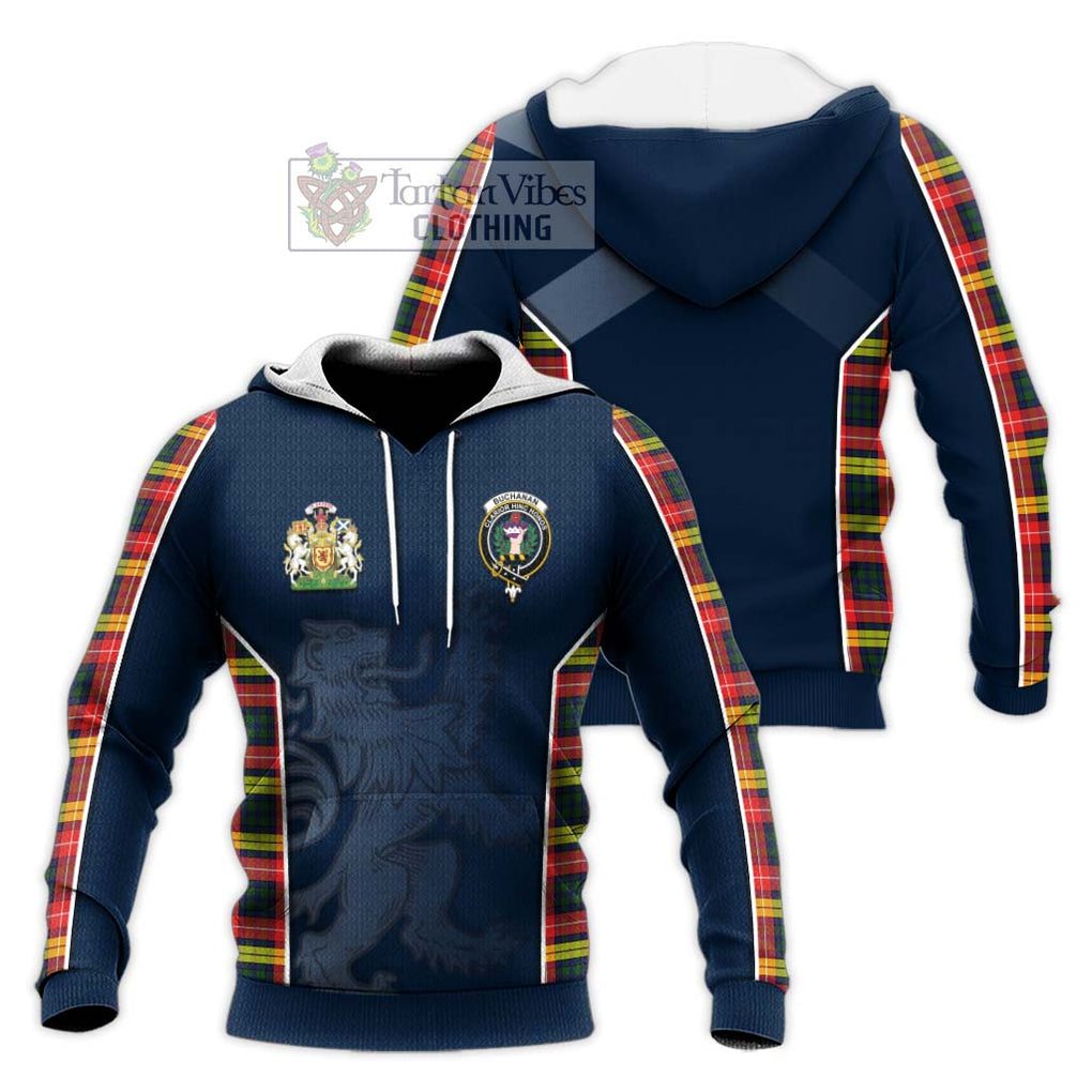 Buchanan Modern Tartan Knitted Hoodie with Family Crest and Lion Rampant Vibes Sport Style Unisex Knitted Pullover Hoodie - Tartan Vibes Clothing