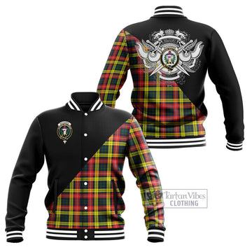 Buchanan Modern Tartan Baseball Jacket with Family Crest and Military Logo Style