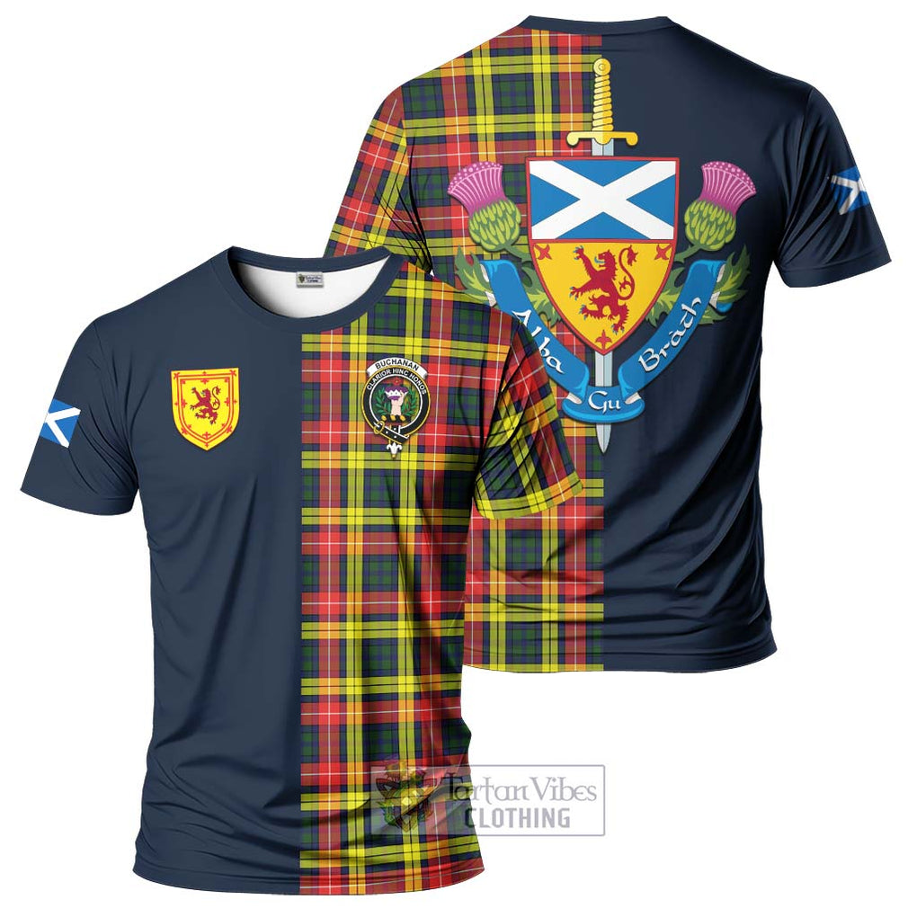 Tartan Vibes Clothing Buchanan Modern Tartan T-Shirt Alba with Scottish Lion Royal Arm Half Style