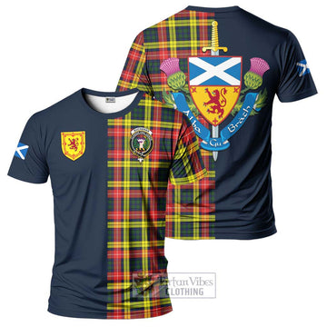 Buchanan Modern Tartan T-Shirt Alba with Scottish Lion Royal Arm Half Style