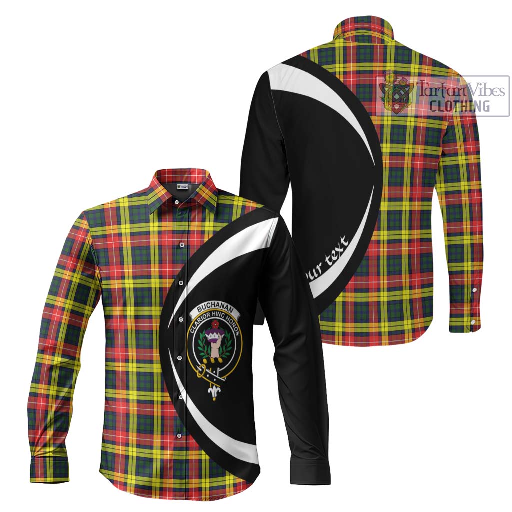 Buchanan Modern Tartan Long Sleeve Button Up with Family Crest Circle Style Men's Shirt S - Tartan Vibes Clothing