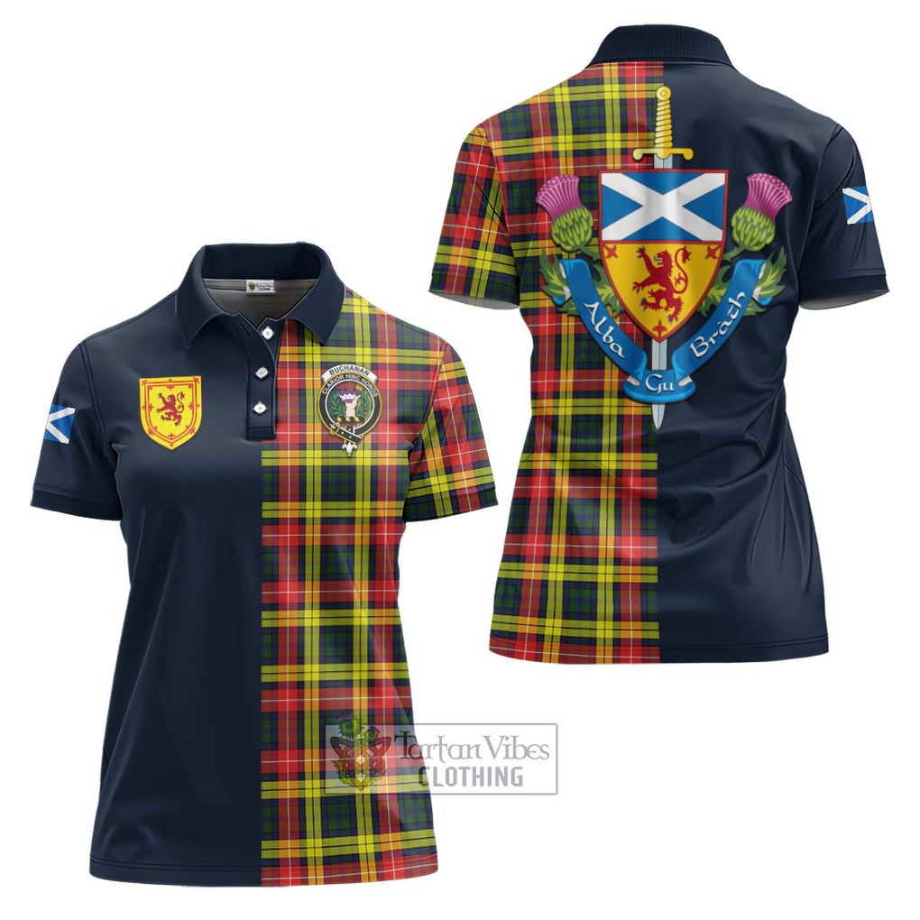 Tartan Vibes Clothing Buchanan Modern Tartan Women's Polo Shirt with Scottish Lion Royal Arm Half Style