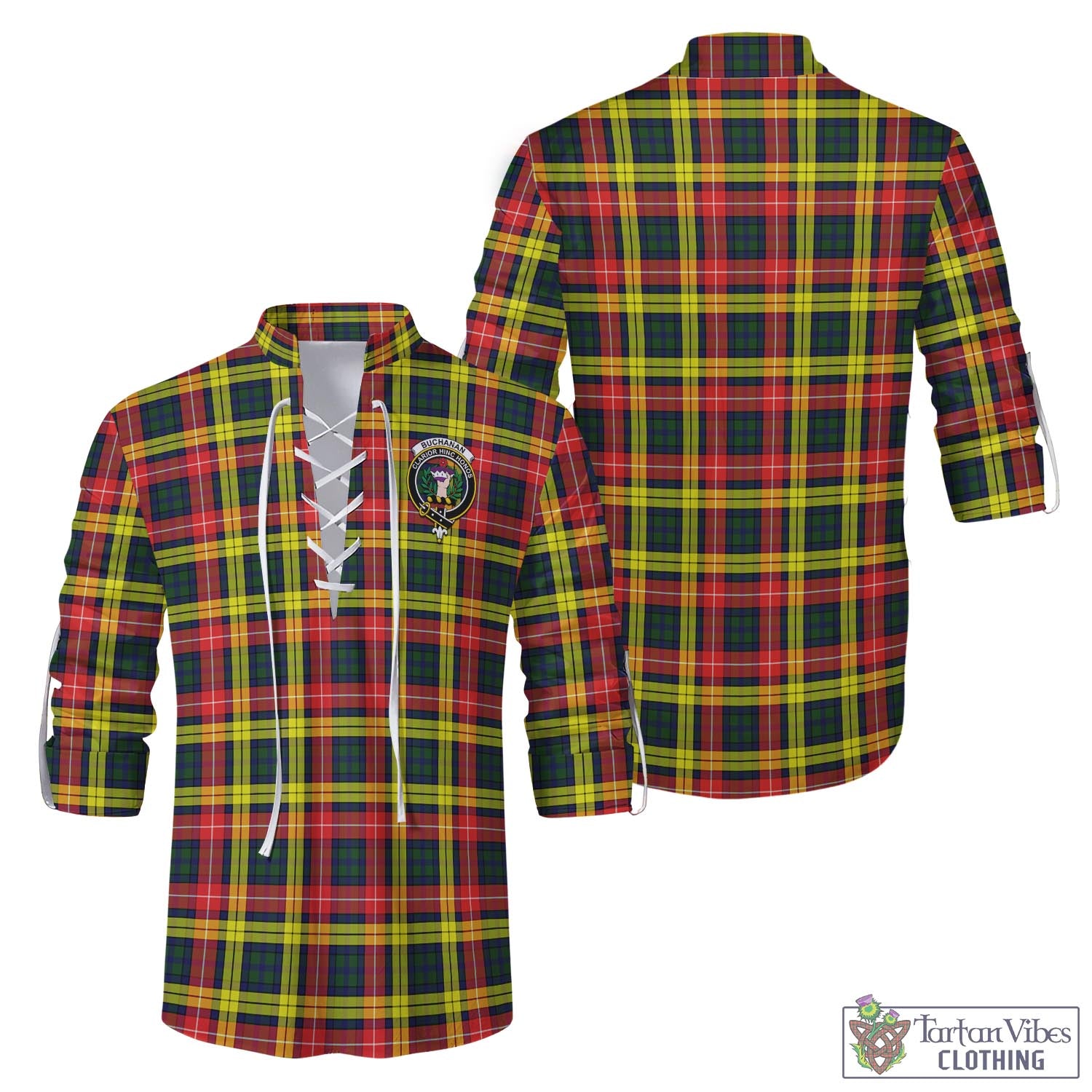 Tartan Vibes Clothing Buchanan Modern Tartan Men's Scottish Traditional Jacobite Ghillie Kilt Shirt with Family Crest