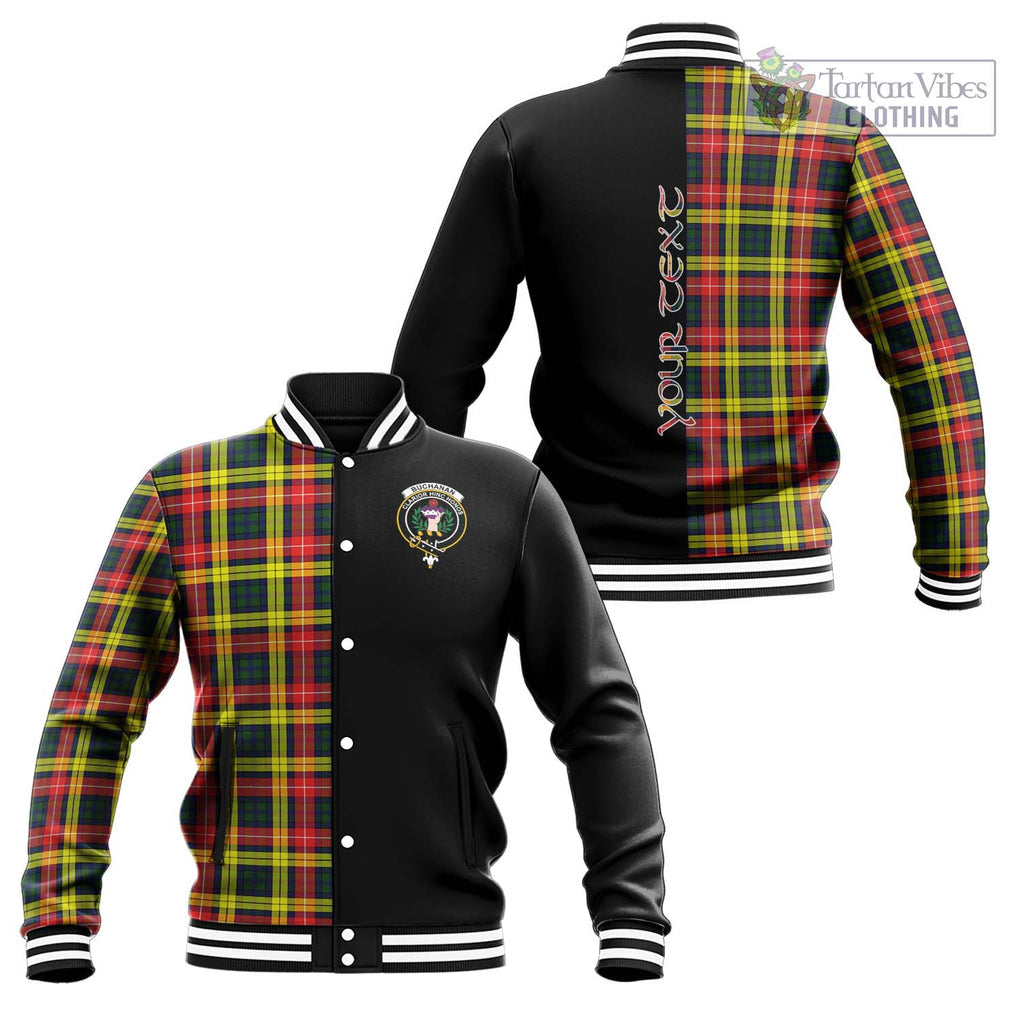 Buchanan Modern Tartan Baseball Jacket with Family Crest and Half Of Me Style Unisex - Tartanvibesclothing Shop