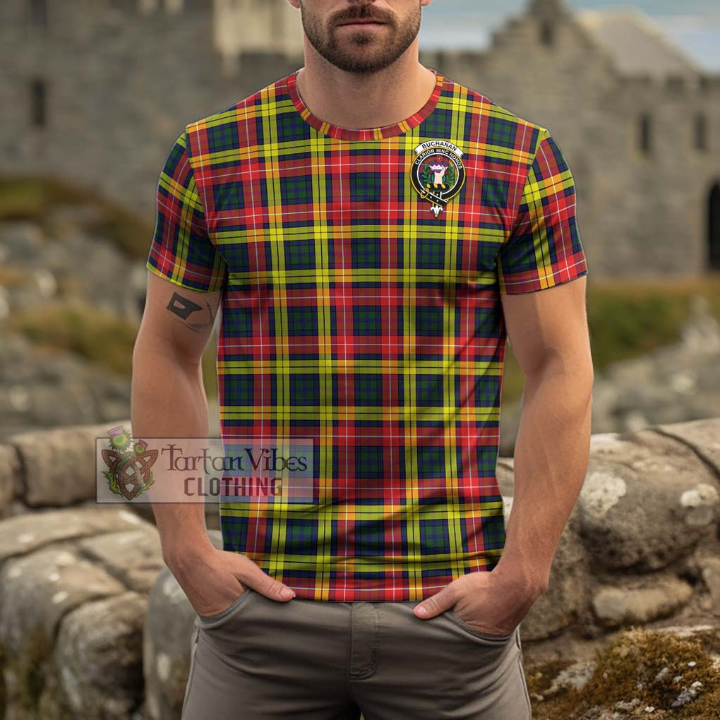 Buchanan Modern Tartan Cotton T-Shirt with Family Crest Men's Shirt - Tartanvibesclothing Shop