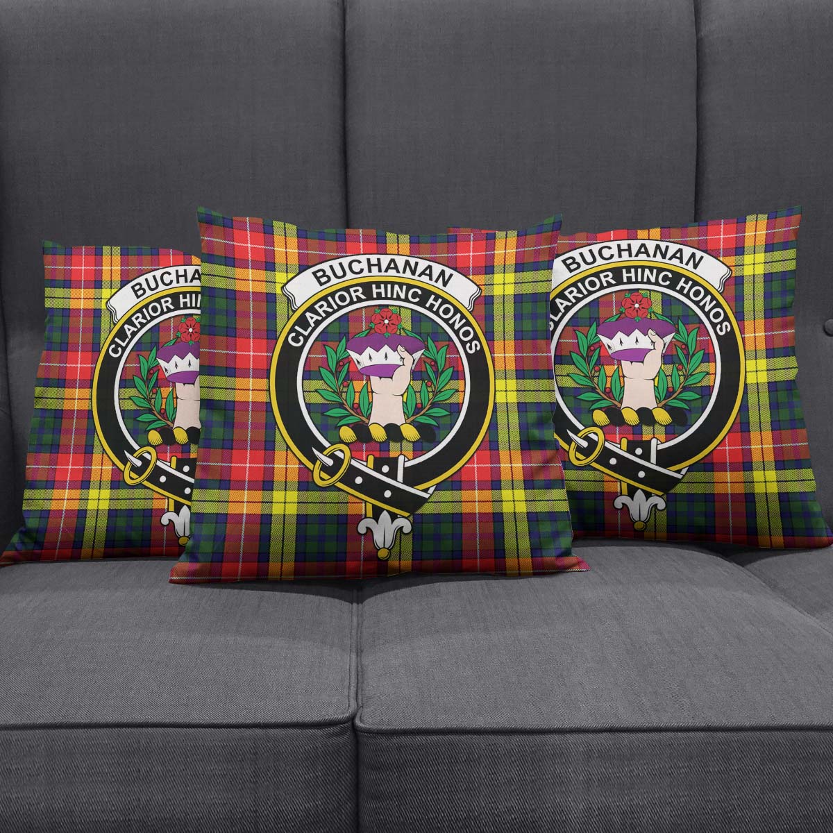 Buchanan Modern Tartan Pillow Cover with Family Crest Square Pillow Cover - Tartanvibesclothing