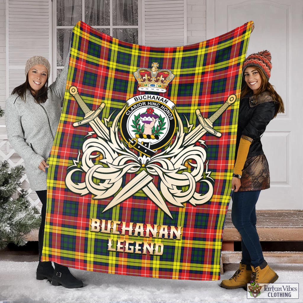 Tartan Vibes Clothing Buchanan Modern Tartan Blanket with Clan Crest and the Golden Sword of Courageous Legacy