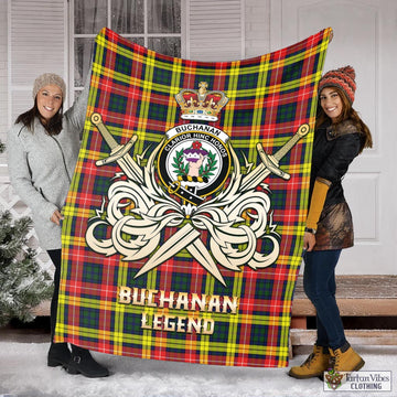 Buchanan Modern Tartan Blanket with Clan Crest and the Golden Sword of Courageous Legacy