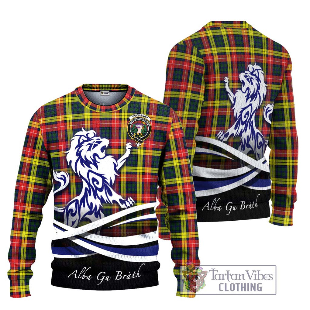 Buchanan Modern Tartan Knitted Sweater with Alba Gu Brath Regal Lion Emblem Unisex - Tartanvibesclothing Shop