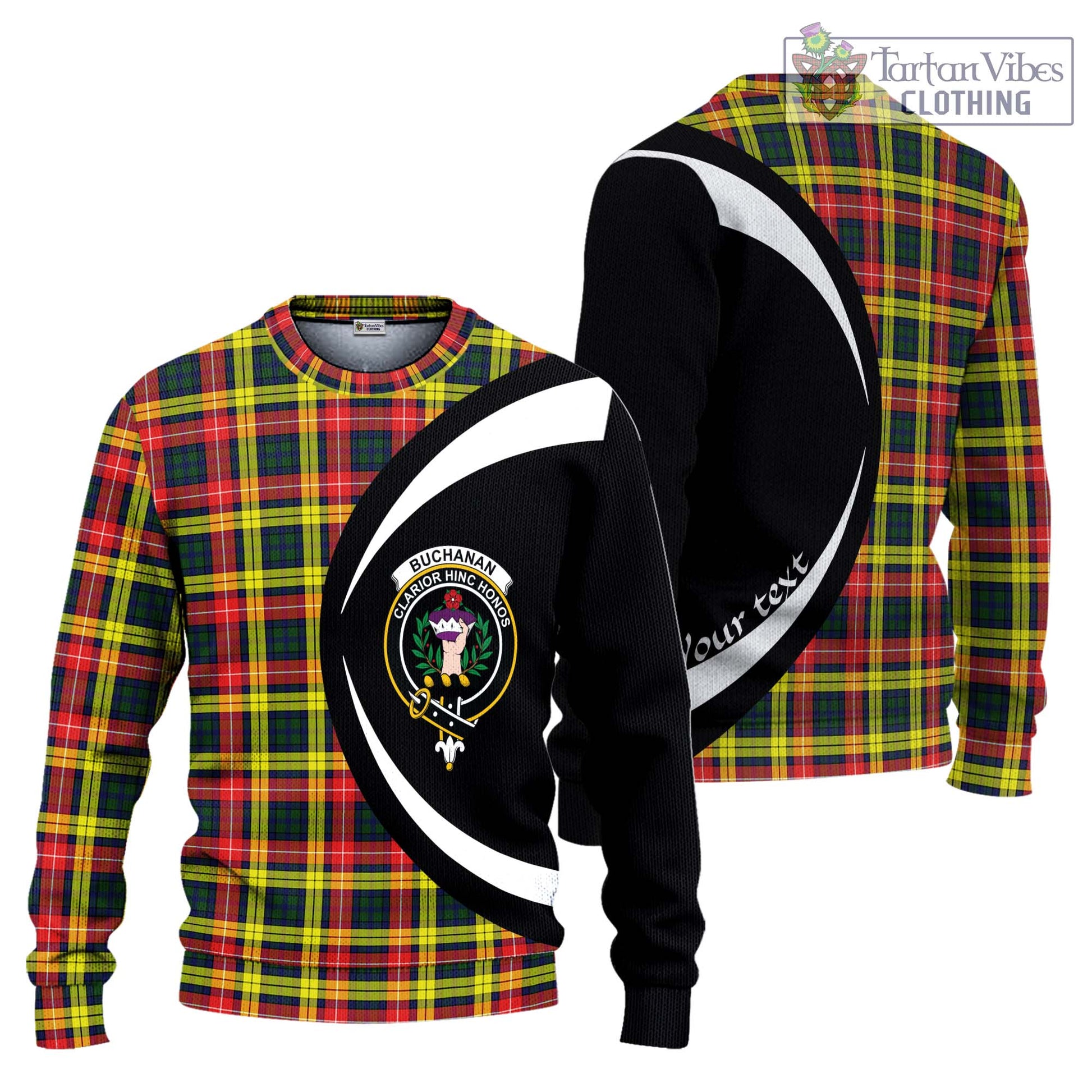 Buchanan Modern Tartan Ugly Sweater with Family Crest Circle Style Unisex - Tartan Vibes Clothing