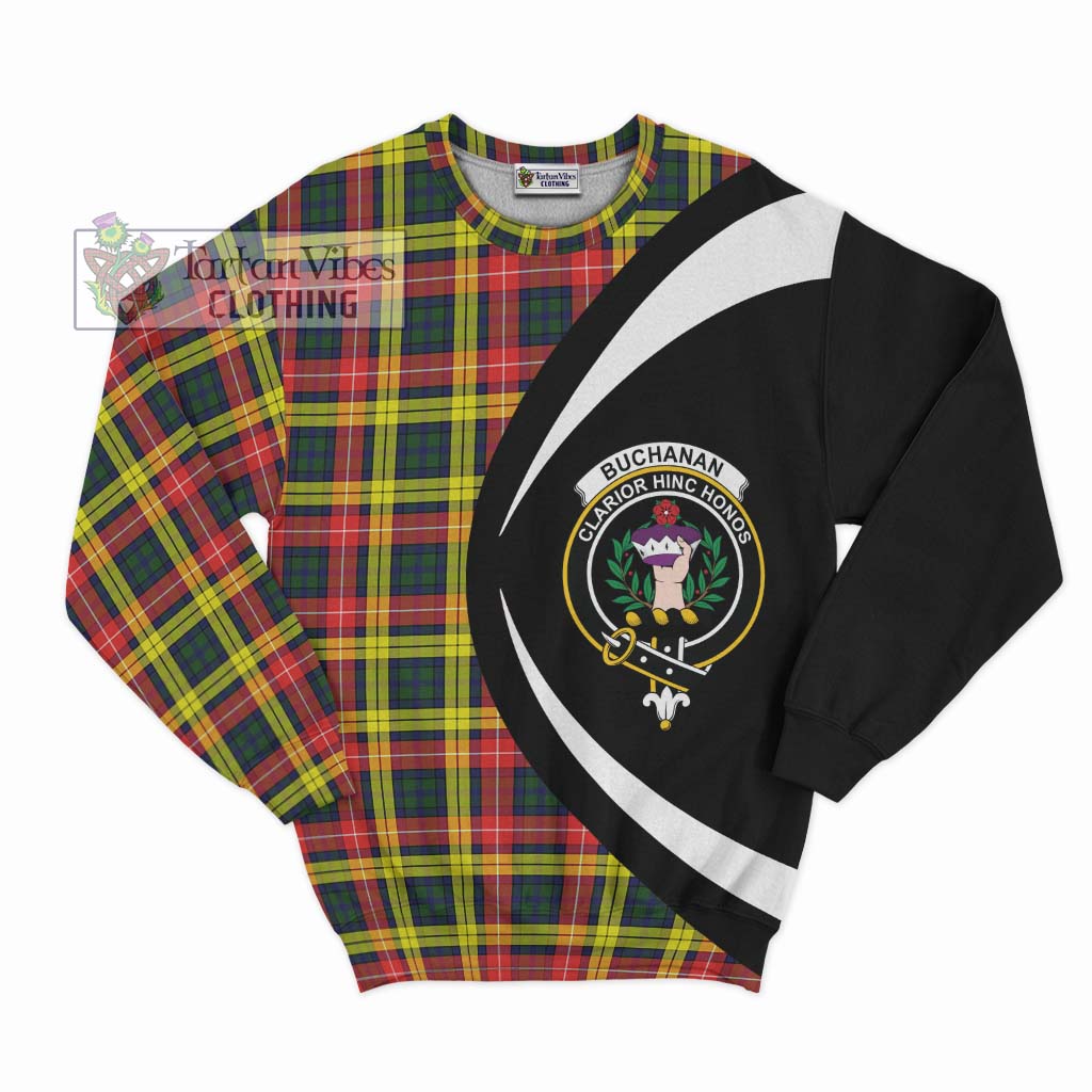 Buchanan Modern Tartan Sweatshirt with Family Crest Circle Style Unisex - Tartan Vibes Clothing