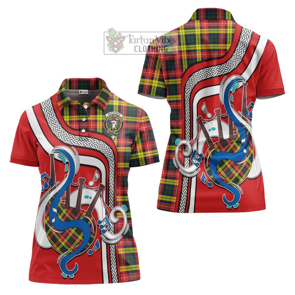 Buchanan Modern Tartan Women's Polo Shirt with Epic Bagpipe Style Women - Tartanvibesclothing Shop