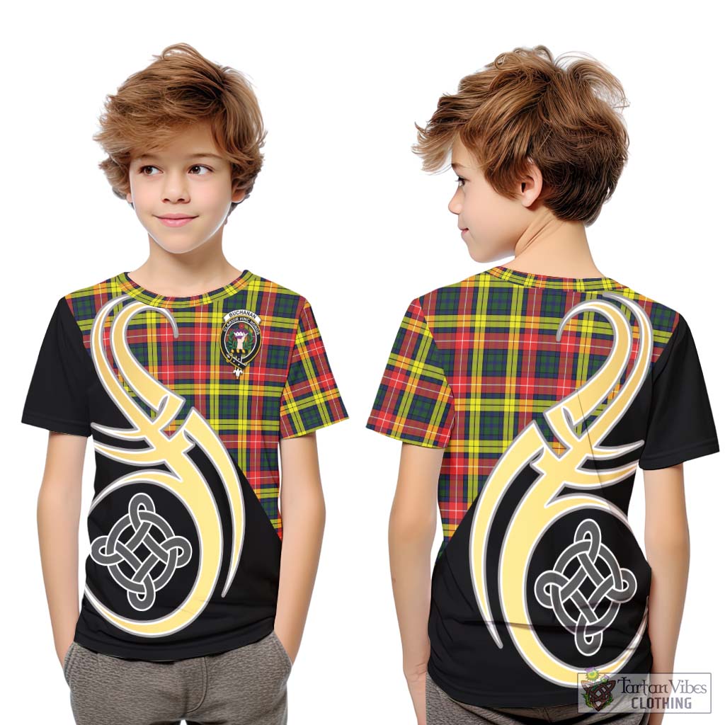 Buchanan Modern Tartan Kid T-Shirt with Family Crest and Celtic Symbol Style Youth XL Size14 - Tartan Vibes Clothing